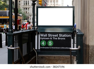 Subway Ad In Wall Street Station. Blank Billboard, Crowds, New York City