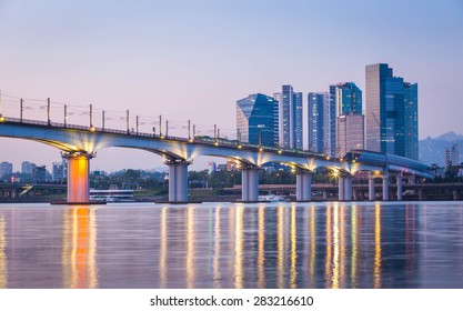 Subway and Bridge at Hanriver in Seoul, South korea