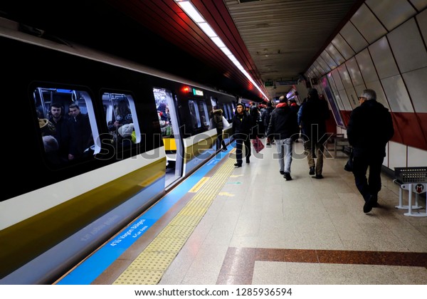 Subway car in Taksim Metro station in Istanbul,\
Turkey on Jan. 4, 2019