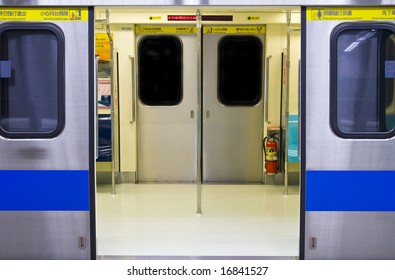 Subway carriage empty with doors open in China
