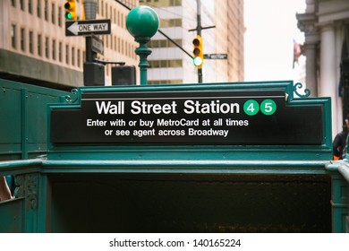 Subway entrance in Lower Manhattan at Wall Street