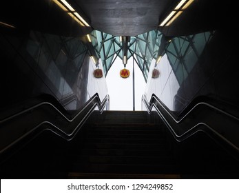 Subway or Metro entrance steps from underground to surface, Warsaw, Poland