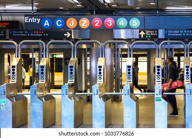 Subway Station Entrance In Downtown Manhattan, New York City