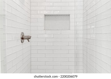 Subway Tile Glass Shower White Built In