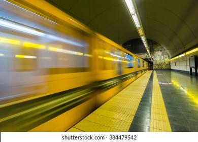 Subway Train Enters Station