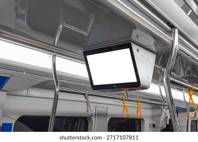 Subway Train Interior with Digital Screen Mockup