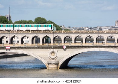 Subway train on a bridge in Paris