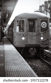 Subway train pulling into station