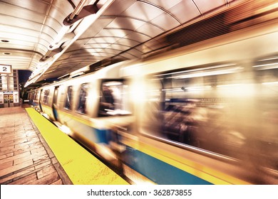 Subway Train Speeding Up, Boston.