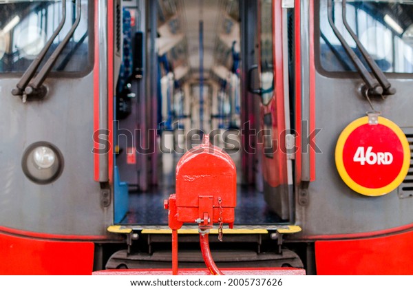 Subway Train undergoing maintenance at a engineering\
depot London, UK