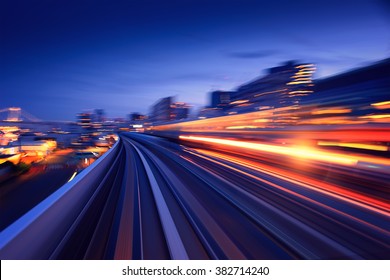 Subway tunnel with Motion blur of a city from inside, monorail in Tokyo - Shutterstock ID 382714240