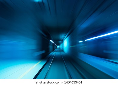 Subway Tunnel Motion Speed Rail Blue Blurred Lights