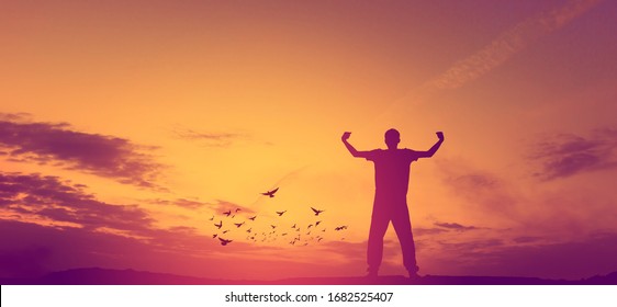 succeed The image of a successful young man in every area of life Black silhouette concept - Shutterstock ID 1682525407