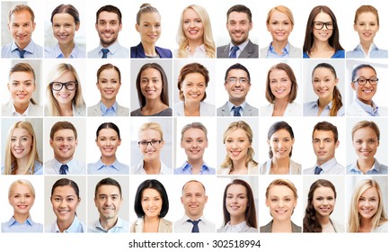 success concept - collage with many business people portraits - Shutterstock ID 302518994