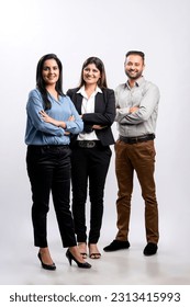 success concept - Three confident business people standing on white background.