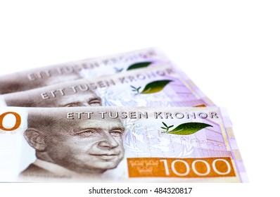 Success And Got Profit From Business With A New Series Of Swedish Kronor Currency,money Isolated On White Background With Copy Space