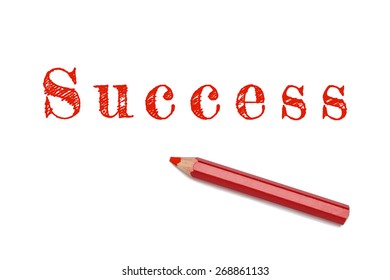 Success sketch text written red pencil white background. Business concept success and achievement