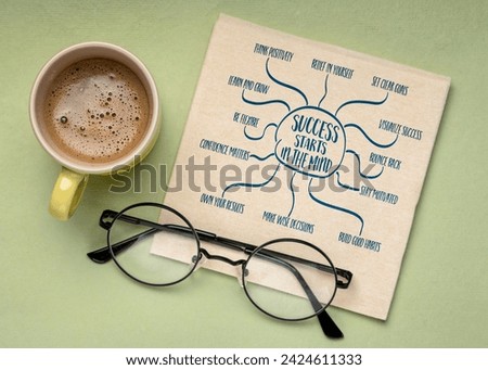 success starts in the mind concept - infographics or mind map sketch in a napkin, business, education and personal development