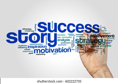 Success story word cloud concept on grey background