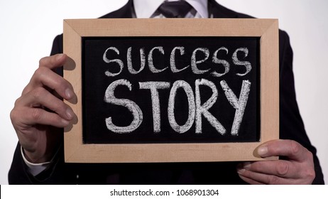 Success Story Written On Blackboard In Businessman Hands, Start New Business, Stock Footage