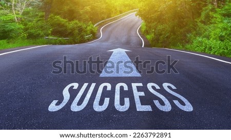 Success text written on road concept for business planning strategies and challenges or career path opportunities and change, road to success concept, Success word on street