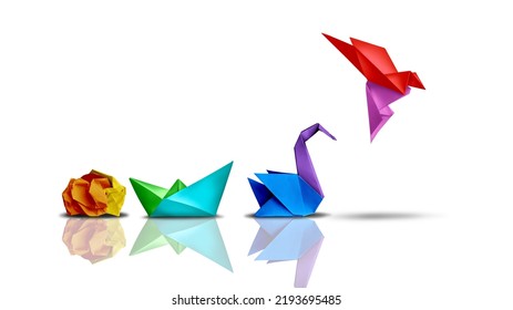 Success transformation and Transform to succeed or improving concept and leadership in business through innovation and evolution with paper origami changed for the better.  - Shutterstock ID 2193695485