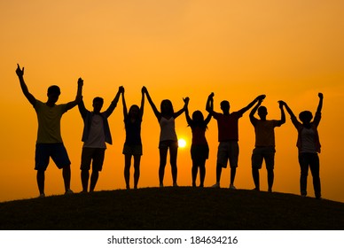 Success Young People Celebrating Sunset Stock Photo 184634216 ...