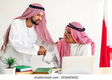 Successful Of Arab Business Partner Handshake Together In Modern Office.Partnership Approval And Thanks Gesture Concept