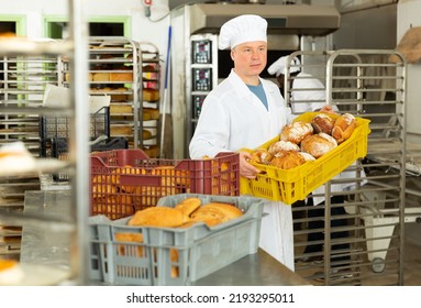 Successful baker during daily work in bakeshop. High quality photo