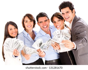 Successful Business Group With Lots Of Money - Isolated Over A White Background