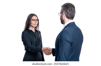 successful business partnership. successful businesspeople partner celebrating business with handshake. partnership and business success. businesspeople isolated on white. Politician handshake - Powered by Shutterstock