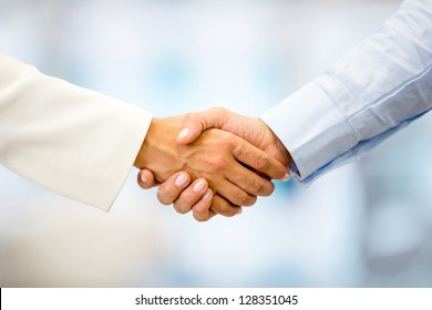 Successful Business People Handshaking Closing A Deal