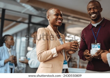 Similar – Image, Stock Photo Businesswoman enjoying coffee break in a modern cafeteria