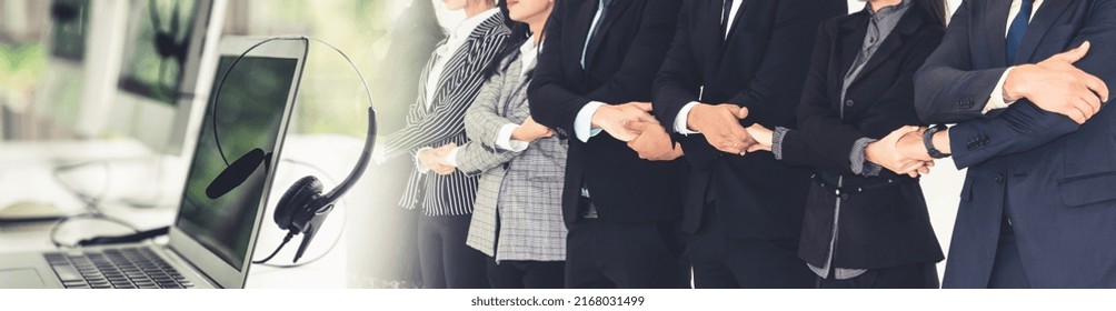 Successful Business People Standing Together Showing Strong Relationship Of Worker Community. A Team Of Businessman And Businesswoman Expressing A Strong Group Teamwork At Office Broaden View