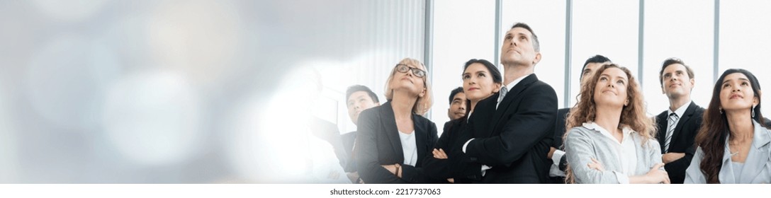 Successful Business People Standing Together Widen Out Showing Strong Relationship Of Worker Community. A Team Of Businessman And Businesswoman Expressing A Strong Group Teamwork At The Modern Office.