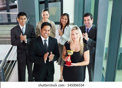 successful business team winning an award