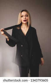 sexy bstrip business suit Monster dildo butt