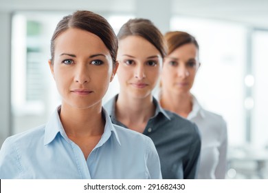 Successful Business Women Entrepreneurs Standing And Smiling At Camera, Empowerment And Determination Concept