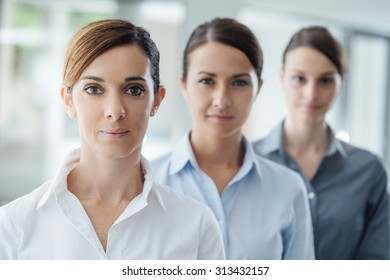 Successful Business Women Entrepreneurs Standing And Smiling At Camera, Empowerment And Determination Concept