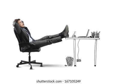 Successful Businessman Relaxing In An Imaginary Office