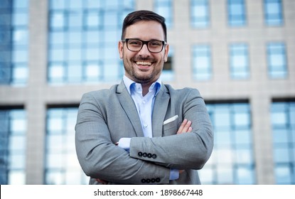 Successful Businessman Standing In Front Of The Corporation. Business, Lifestyle Concept