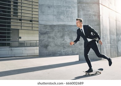 Businessman Running Fast Upstairs Horizontal Outdoors Stock Photo (Edit ...