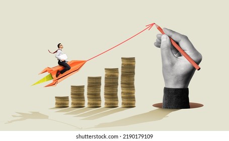 Successful career takeoff. Profitable investment, business concept. Art collage. - Shutterstock ID 2190179109