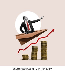 Successful career takeoff. Profitable investment, business concept. Art collage. - Powered by Shutterstock