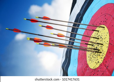 Successful Concept, All Gold Arrows On Target, Archery Sport.