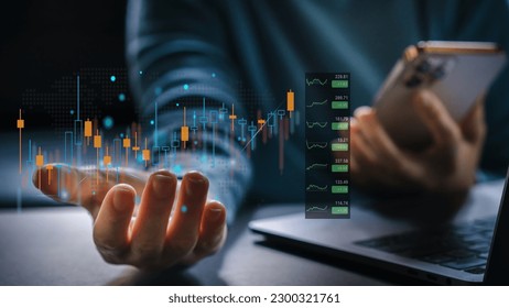 Successful of hand trader trading stock exchange graph money, global economic, trader investor,graph money of block chain stock market cryptocurrency selling and buy with price chart data graph - Shutterstock ID 2300321761
