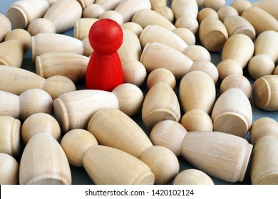 Successful Leader In The Business. Red Wooden Figurine. Competitive Edge.