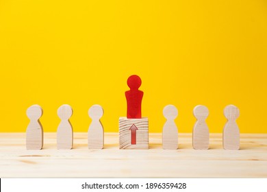 Successful Leader, Teamwork and organization with wooden figures of people symbol on the table, copy space - Shutterstock ID 1896359428