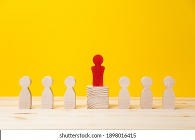 Successful Leader, Teamwork and organization with wooden figures of people symbol on the table, copy space - Shutterstock ID 1898016415