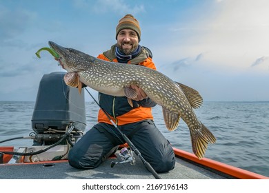 Successful Pike Fishing Happy Fisherman Hold Stock Photo 2169196143 ...